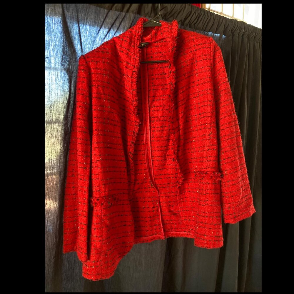 Worthington Raw Hem Fringe Textured Suit Blazer  - Small